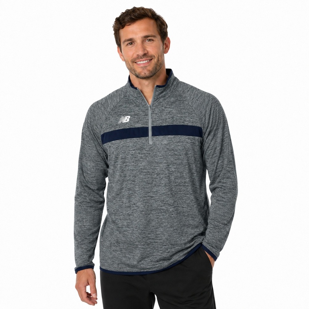 New Balance Athletics Half Zip Mens XL Grey Navy Space Dye NB DRY TFWT968